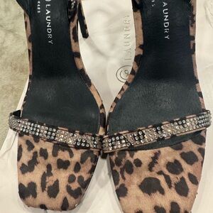 Laundry By Shelli Segal Leopard Print Rhinestone Strap Heels - Brown/Black